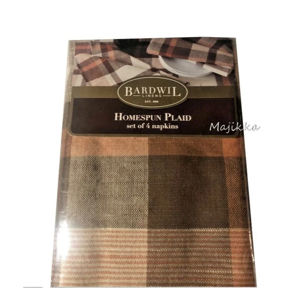 Homespun Plaid Fabric Napkins Mocha Beige Rust 19x19
